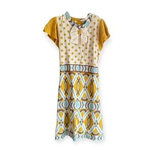 Anthropologie Lia Molly size 5-6 mustard yellow and blue knit sweater dress